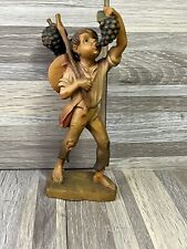 German Black Forest Wood Hand Carved Young Boy Eating grapes Figurine Vtg  5 3/4 picture