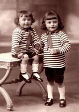 PORTRAIT OF TWO ADORABLE SIBLINGS : IDENTICALLY DRESSED : FASHION : RPPC picture