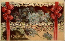 Congratulations violets purple white red ribbon ~ 1915 embossed postcard sku225 picture