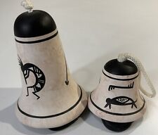 Kokopelli Bell Pair Southwest Native American 5 & 3”Hand Painted Pottery Matte picture