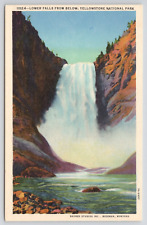 Bozeman Montana Lower Falls From Below Yellowstone National Park Linen Postcard picture