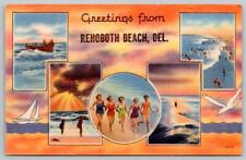 1960 GREETINGS FROM REHOBOTH BEACH 5 VIEWS BATHING BEAUTIES VINTAGE POSTCARD picture