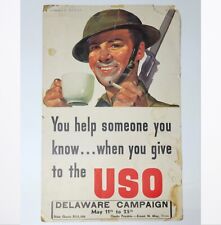 Vintage WWII USO Poster Cardstock Sign Howard Scott Soldier Litho 14