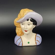 Vintage Lady Head Bust Figurine Ceramic Hat with Feather Decoration 5.5