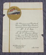 CUNARD WHITE STAR LINE RMS QUEEN MARY PRE MAIDEN VOYAGE INSPECTION INVITE A/F picture