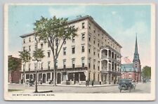 Lewiston Maine, De Witt Hotel Building, Old Cars, Vintage Postcard picture