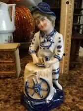 Antique porcelain Dresden delft gold german doll house figurine 1:10 wheelwright picture