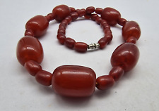 BEAUTIFUL ANTIQUE QUALITY CHERRY AMBER BARREL SHAPE NECKLACE 80.9 G.  /M086 picture