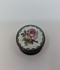 Halcyon Days Bilston & Battersea Enamels Pink Floral Round ⅞” Miniature Pill Box picture