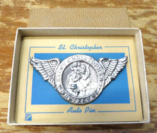 Vintage Saint Chistopher Auto visor Pin protect us w/ Original Box picture