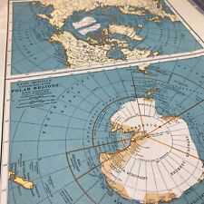 1940's Polar Regions North and South Pole Map Vintage before end of WW2 Wall Art picture