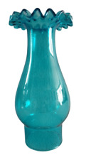 Marine Blue Ruffled Top Glass Chimney For Kerosene Oil Lamps - 8 1/4