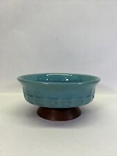 MCM Bitossi For Raymor Teak Pedestal Compote Dish Bowl MCM Pottery Blue Labeled picture