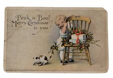 Vtg Postcard Xmas Kid Series Peek A Boo CHRISTMAS Red Cross Stamp c1920  (A250) picture