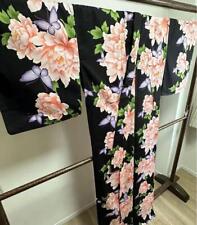 Japanese Cotton Modern Yukata Kimono Summer 168 Tall Size Peony Black D picture