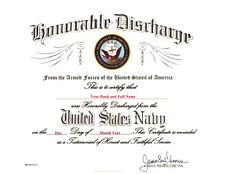 United States Navy Honorable Discharge Replacement Certificate picture