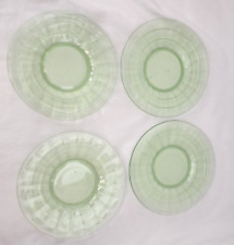 Set of (4) Block Optic Anchor Hocking Uranium Glass Bread Plates 1930 Vaseline picture