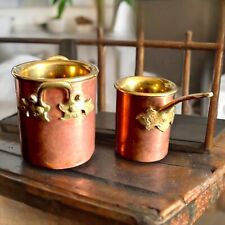 Antique French Copper & Brass Miniature Pots Set of 2 - Handcrafted Beauty picture