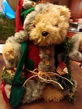 Vintage 15 Inch Christmas Bear Red Coat Bag Of Toys Brown Fur picture