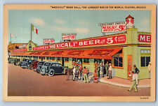 Tijuana BC Mexico Postcard Mexicali Beer Hall Longest Bar Cerveza Beer c1940's picture