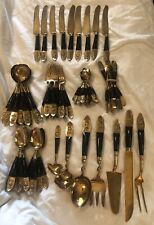 Vintage Thailand Siam Brass & Bakelite Flatware Lot of 76-Pieces with Serving picture