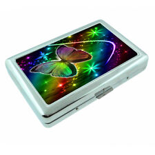 Rainbow Butterfly Em1 Silver Metal Cigarette Case RFID Protection Wallet picture