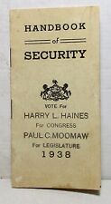 1938 Handbook of Security promoting New Deal, Pennsylvania campaign literature picture