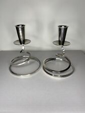2 Fisher Vintage Silver MCM Spiral Candlestick Holders picture