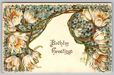 Postcard Embossed Birthday Greetings With Unique Floral Design VTG c1914  H19 picture