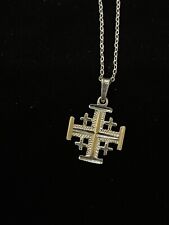 Sterling Silver 925 Hand Made Jerusalem Cross on chain .75” wide 18”long picture