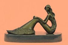 Art Deco Hot Cast Little Gorgeous Mermaid Bronze Sculpture Marble base Figurine picture