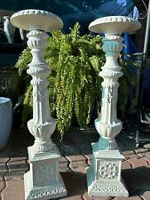 Heavy Tall Ornate Cast Iron Candlestick Holder -Set of 2 picture