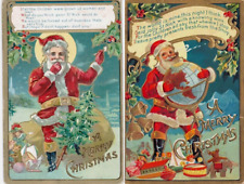 Lot of 2~Santa Claus with Tree~World~Toys~Antique Christmas Postcards~h906 picture