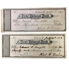 Antique 1894 The First National Bank NEWTOWN, PA Set of 2 Checks JOSEPH VAN PELT picture