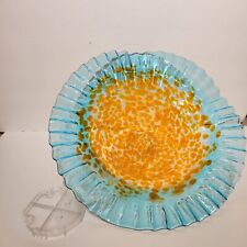Vtg heavy Murano Iridescent Glass Pattern Colorful Swirls Footed Bowl wall mount picture
