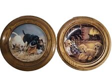 Pr Vintage Signed & #'d Ltd Edition  Franklin Mint Plates Framed In Wood Puppies picture