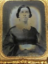 ANTIQUE NINTH PLATE AMBROTYPE OF SOPHISTICATED WOMAN IN DRESS EARRINGS HALF CASE picture