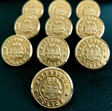 Lot of 10 Vintage Waterbury Pittsburgh Police Gold Toned Large Metal Buttons picture