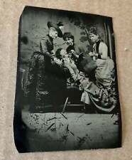 Antique Tintype Photo, Victorian Girls Playing Dentist Rare Unusual 1800s picture