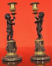 Pair antique French ormolu putto candlesticks marble bronze candelabra Napoleon  picture