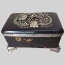 Antique Asian Mixed Metal Jewelry Vanity Box Dragon & Birds picture