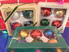 Holly Rauch Pyramid Vtg Christmas Glass Ornament Mica Santa Head Stencil Lot picture