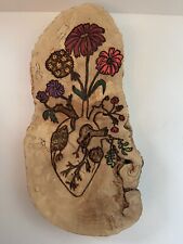 Pyrography Wood Slice Art Wood Burning Wall Hanging Heart Flowers Painted Plaque picture