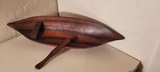 Vintage Ebony Wood Miniature Canoe And Oar 10.5