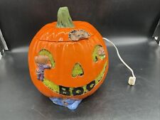 VTG 1981 Hand Painted Ceramic Halloween Jack O Lantern With Mice Lights Up picture