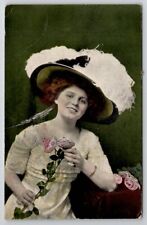 Victorian Woman Big Hat Chilton Advert To Worcester Electric Co MA Postcard P28 picture