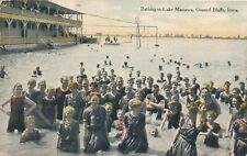 COUNCIL BLUFFS IA - Bathing In Lake Manawa Postcard - 1909 picture