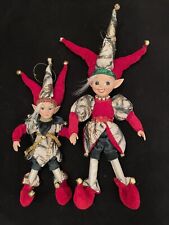 2 PC SET - Christmas Handmade Holiday Posable Elves And Jester Figurines / Dolls picture
