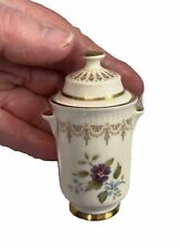 Vintage Minton Floral On Cream Ground Miniature Vase W/ Lid And Gold Trim 3 1/8” picture