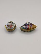 2 Vintage Antique French Small Round Oval Trinket Jewelry Pill Box - Japenese picture
